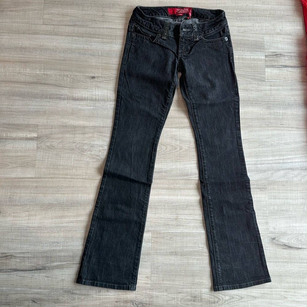 Used women rhinestones stretch bootcut jeans pants black size 28 woman clothes